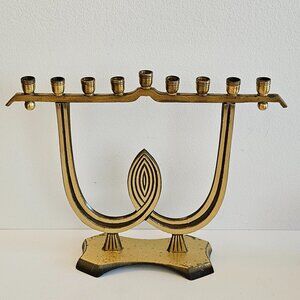 Vintage Brass menorah art deco style MCM Israel Hannukah Chanukah